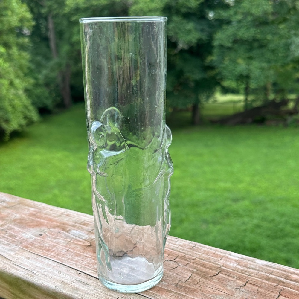 Mid century modern Clear Glass Vase with women motif